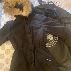 Woman’s Canada Goose Black Parka with Red Logo